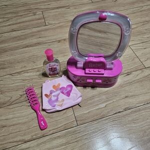 Vintage 90s Barbie Avon Light Up Makeup Mirror Jewelry Box w Cologne Spray